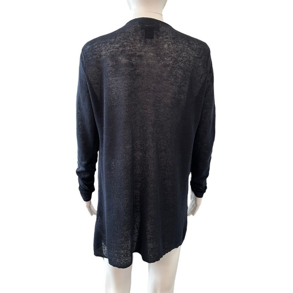 Tahari Women's Size S Open Front Navy Waterfall Linen Cardigan Long Sleeve - Picture 7 of 16